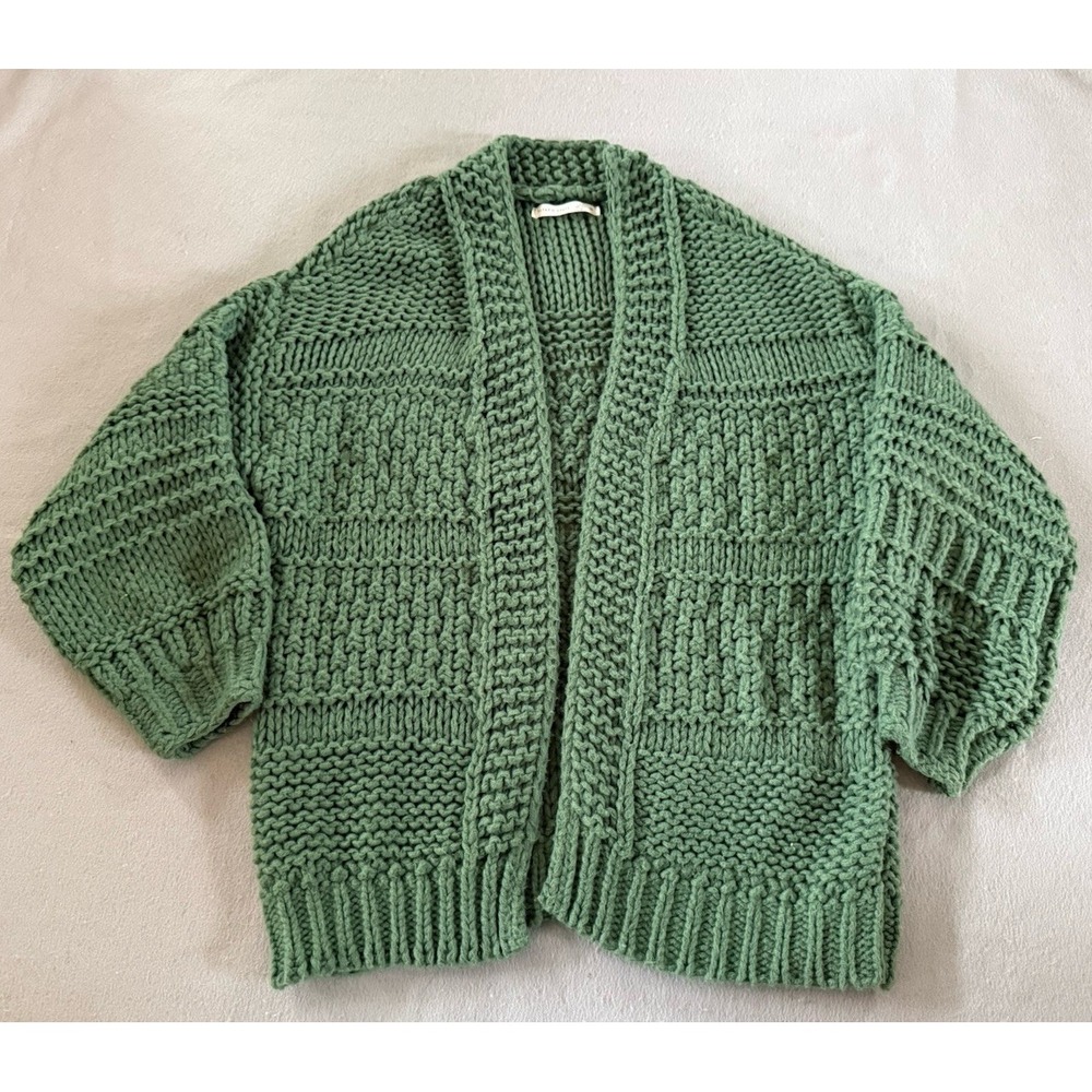 Alter'd State Lillie Chunky Knit Textured Cardigan Open Front Sweater Green M